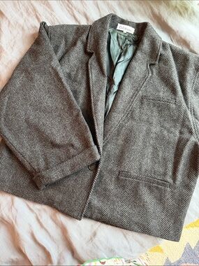 Oversized Boxy Herringbone Single-Button Blazer Jacket